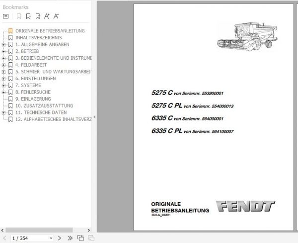 FENDT Combine Harvesters 5275C 6335C PL DE Operators Manual Workshop Manuals 2012 1