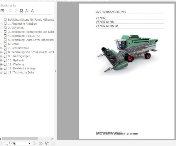 FENDT Combine Harvesters 9470x 9470x AL DE Operators Workshop ManualsCircuit Diagram 2