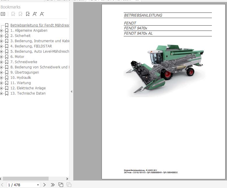 FENDT Combine Harvesters 9470x 9470x AL DE Operators Workshop ManualsCircuit Diagram 2