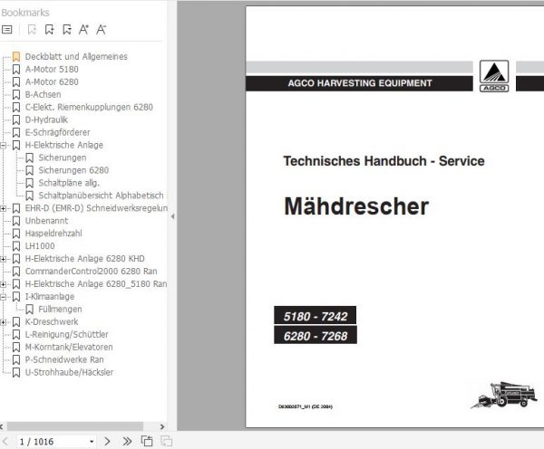 FENDT Combine Harvesters Serie 5180 C 6280 C DE Operators Workshop Manuals 1