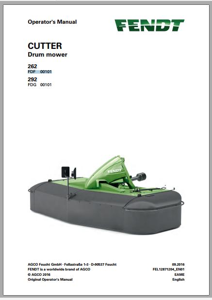 FENDT Cutter 262 292 Drum Mower FR EN DE ES Operators Manual 1