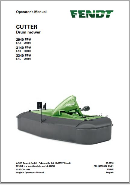 FENDT Cutter 2940FPV 3140FPV 3340FPV Drum Mower FR EN DE ES Operators Manual 1