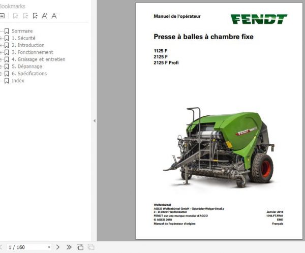 FENDT Fixed Chamber Baler 1125F 2125F 2125F Profi FR EN DE ES Operators Manual 2