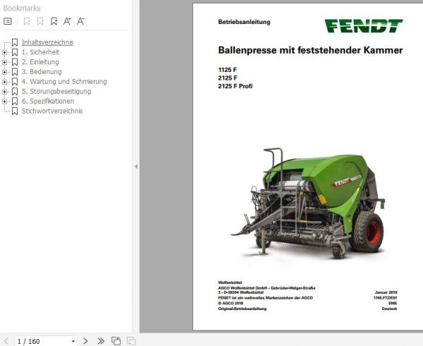 FENDT Fixed Chamber Baler 1125F 2125F 2125F Profi FR EN DE ES Operators Manual 3
