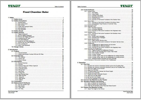 FENDT Fixed Chamber Baler 1125F 2125F 2125F Profi FR EN DE ES Operators Manual 4