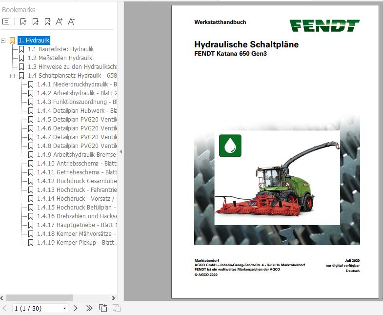 FENDT Forage Harvesters Katana 650 Gen3 DE Electrical Hydraulic Diagram 1