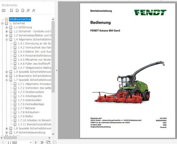 FENDT Forage Harvesters Katana 650 Gen3 DE Operators Maintenance Manual 2