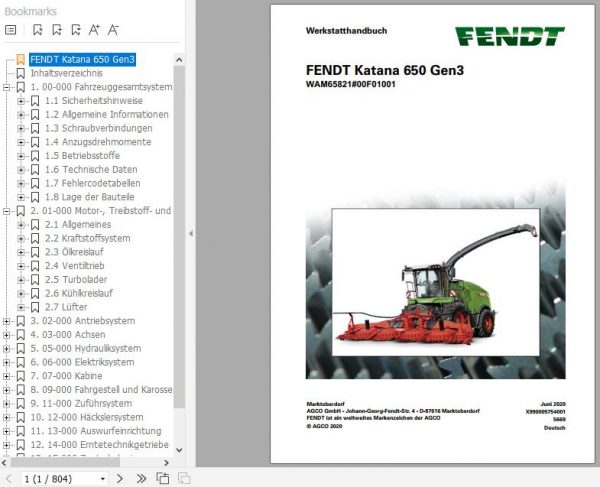 FENDT Forage Harvesters Katana 650 Gen3 DE Workshop Service Manuals 1