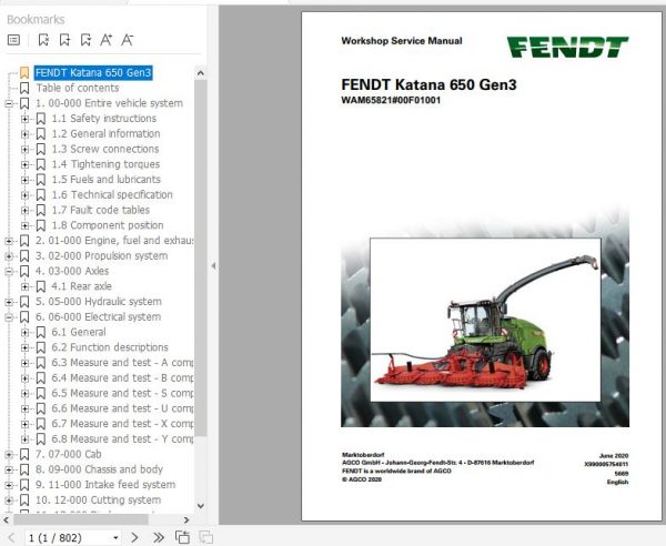 FENDT Forage Harvesters Katana 650 Gen3 EN Workshop Service Manuals 1