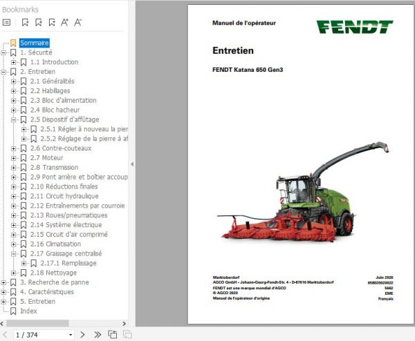 FENDT Forage Harvesters Katana 650 Gen3 FR Operators Manual 2
