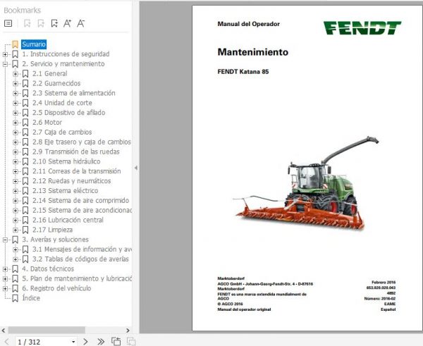 FENDT Forage Harvesters Katana 85 ES Operators Maintenance Manual 2