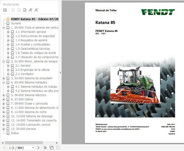 FENDT Forage Harvesters Katana 85 ES Workshop Manuals 1