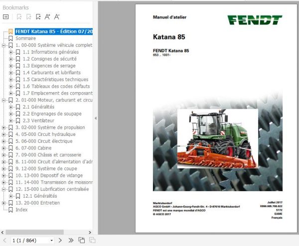 FENDT Forage Harvesters Katana 85 FR Workshop Manuals 1