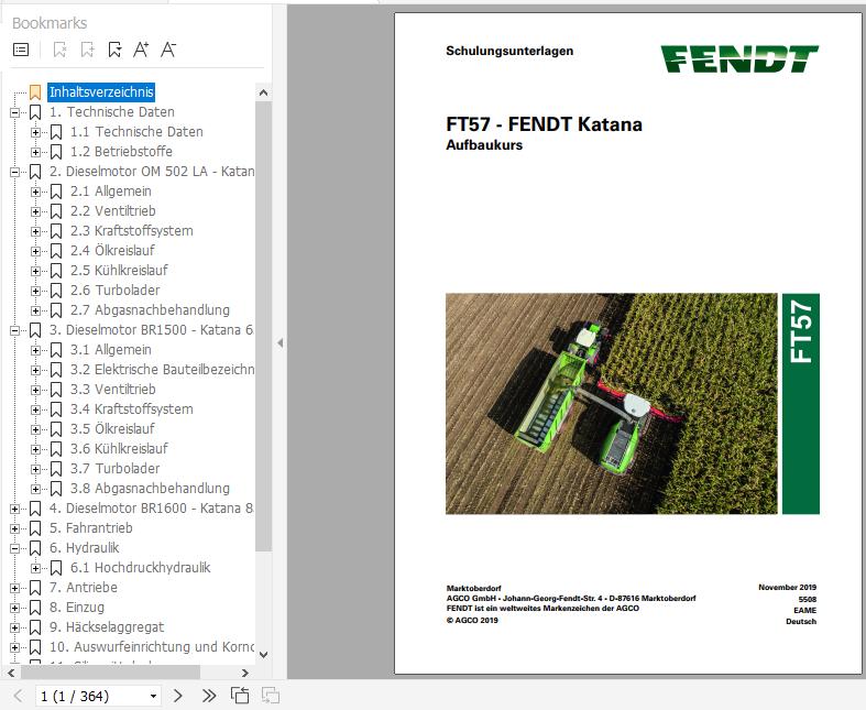 FENDT Forage Harvesters Katana FT57 DE Advanced Course Service Training Manual 1