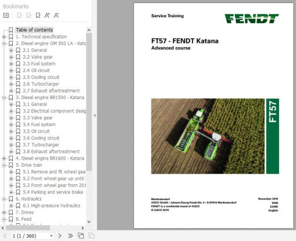 FENDT Forage Harvesters Katana FT57 EN Advanced Course Service Training Manual 1