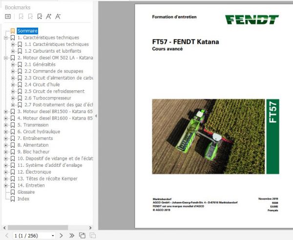 FENDT Forage Harvesters Katana FT57 FR Advanced Course Service Training Manual 1
