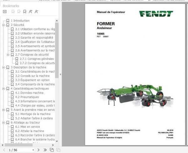 FENDT Former 10065 Rotary Rake FR EN DE ES Operators Manual 2