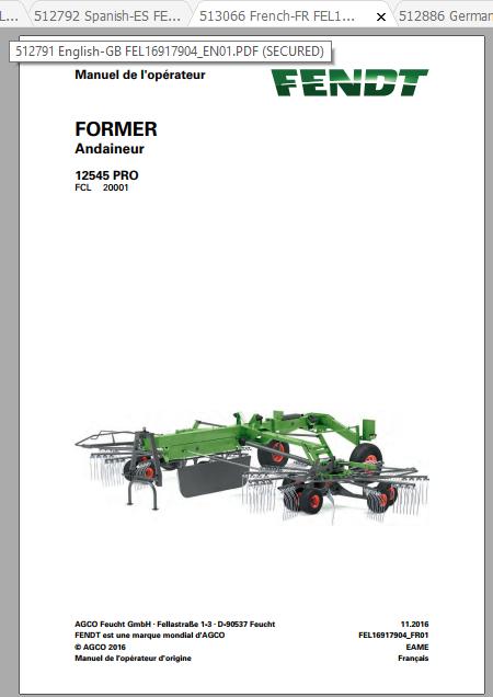 FENDT Former 12545 PRO Rotary Rake FR EN DE ES Operators Manual 3