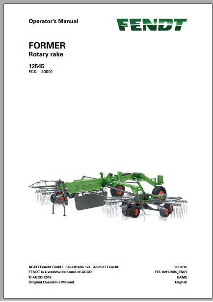 FENDT Former 12545 Rotary Rake FR EN DE ES Operators Manual 2