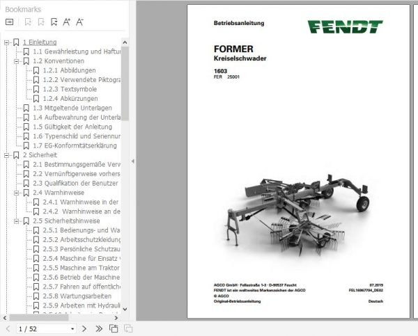 FENDT Former 1603 Rotary Rake FR EN DE ES Operators Manual 3