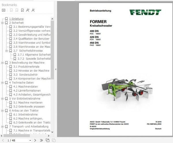 FENDT Former 400DN 426DN 456DN Rotary Rake FR EN DE ES Operators Manual 3