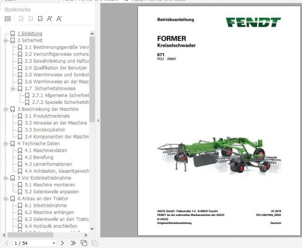FENDT Former 671 Rotary Rake FR EN DE ES Operators Manual 3