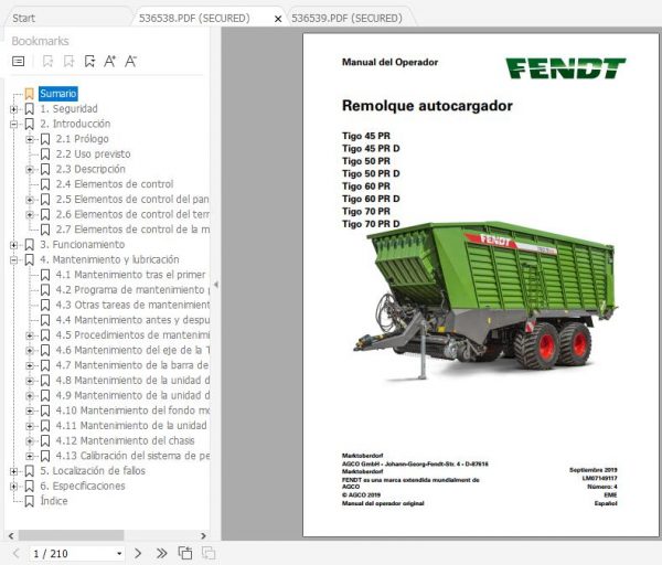 FENDT Loader Wagon Tigo PR Series FR EN DE ES Operators Manual 2