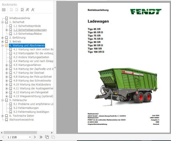 FENDT Loader Wagon Tigo XR Series FR EN DE ES Operators Manual 2