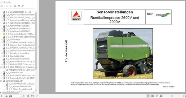 FENDT Pick Up Pressen RBP 2600 2900 Series II DE Operators Workshop Manuals 1