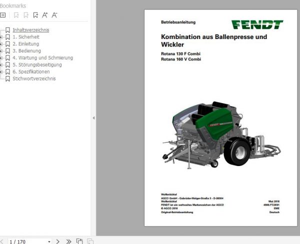 FENDT Rotana 130F 160V Combi Baler Wrapper Combination FR EN DE Operators Manual 2