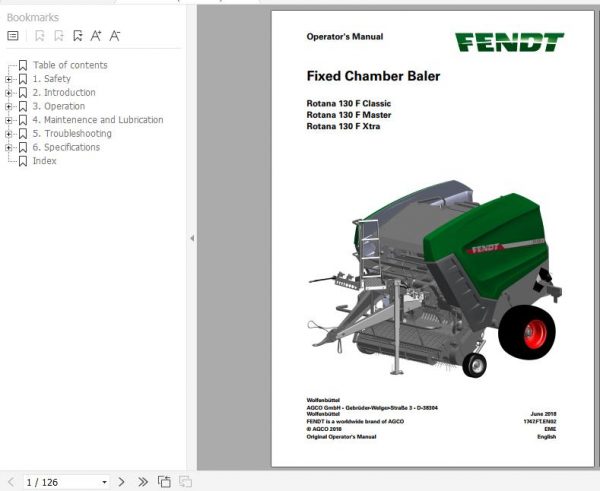 FENDT Rotana 130F Classic Master Xtra Fixed Chamber Baler FR EN ES Operators Manual 1