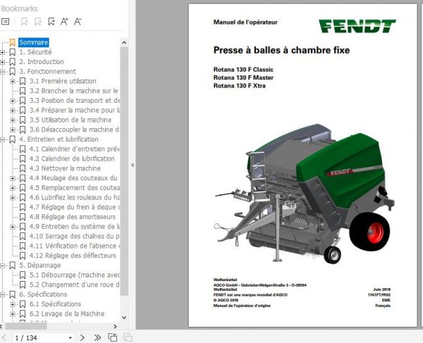FENDT Rotana 130F Classic Master Xtra Fixed Chamber Baler FR EN ES Operators Manual 3