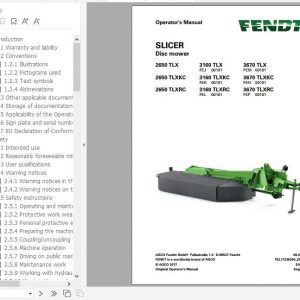 FENDT Slicer 2650 3160 3670 TLX TLXKC TLXRC Disc mower FR EN DE ES Operators Manual 1