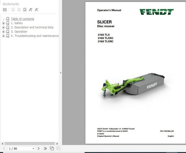 FENDT Slicer 2650 3160 3670 TLX TLXKC TLXRC Disc mower FR EN DE ES Operators Manual 2