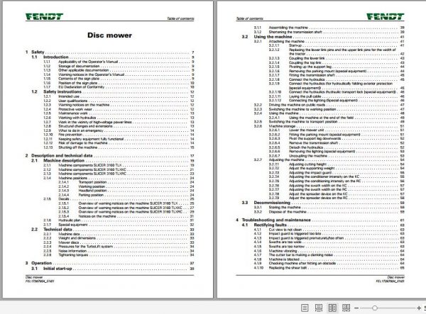 FENDT Slicer 2650 3160 3670 TLX TLXKC TLXRC Disc mower FR EN DE ES Operators Manual 3