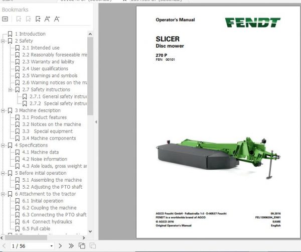 FENDT Slicer 270 P Disc mower FR EN DE ES Operators Manual 1