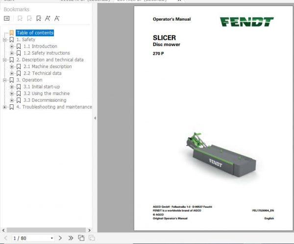 FENDT Slicer 270 P Disc mower FR EN DE ES Operators Manual 2