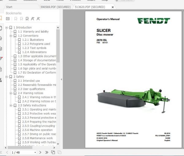 FENDT Slicer 2870 ISL Disc mower FR EN DE ES Operators Manual 2