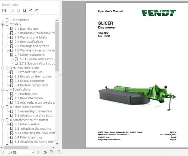 FENDT Slicer 310 FPK Disc mower FR EN DE ES Operators Manual 2