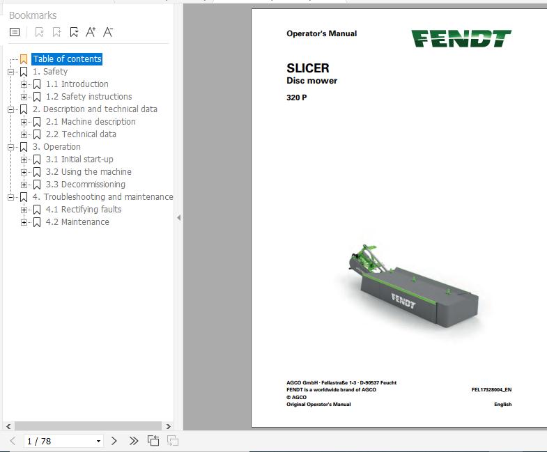 FENDT Slicer 320 P Disc mower FR EN DE ES Operators Manual 1