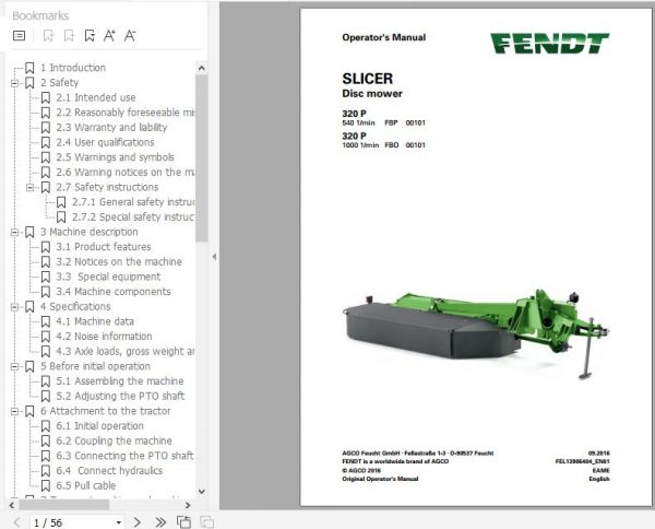 FENDT Slicer 320 P Disc mower FR EN DE ES Operators Manual 2