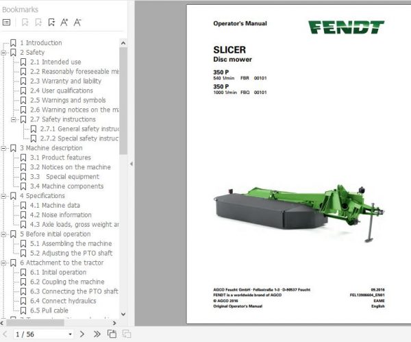 FENDT Slicer 350 P Disc mower FR EN DE ES Operators Manual 2