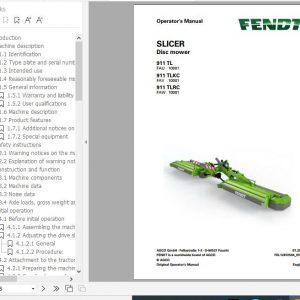 FENDT Slicer 911 TL TLKC TLRC Disc mower FR EN DE ES Operators Manual 1