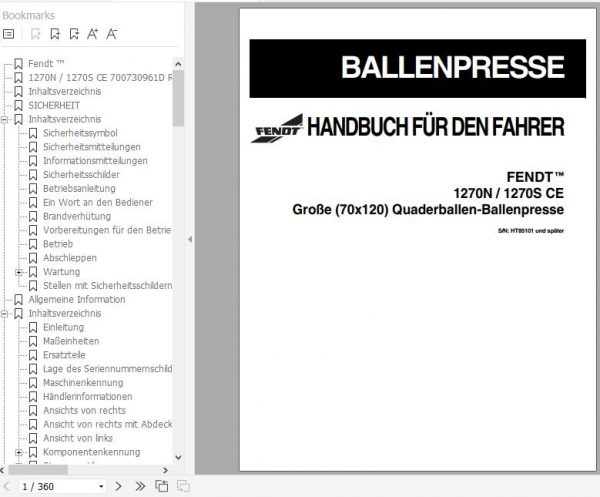 FENDT Square Balers 990 1270 1290 12130 DE Operators Workshop Manuals Wiring Diagram 4
