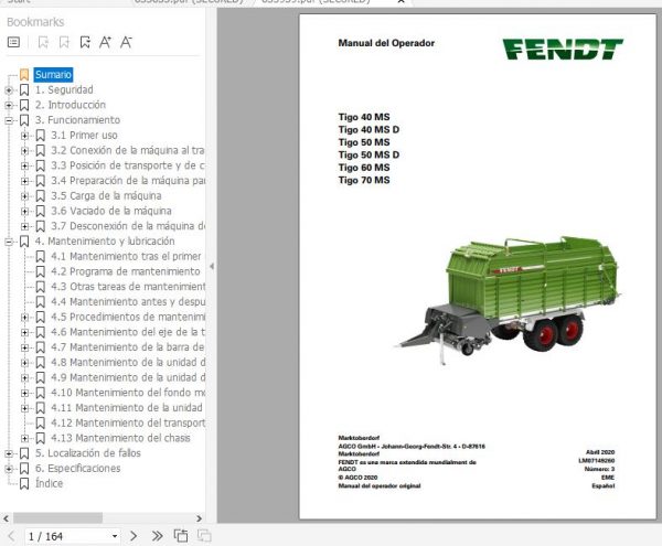 FENDT Tigo MS Series FR EN DE ES Operators Manual 2