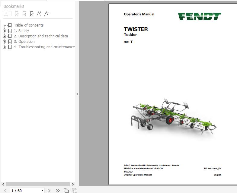 FENDT Twister 901 T Tedder FR EN DE ES Operators Manual 1