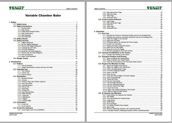 FENDT Variable Chamber Baler 4160 V Xtra 4180 V Xtra FR EN DE ES Operators Manual 3