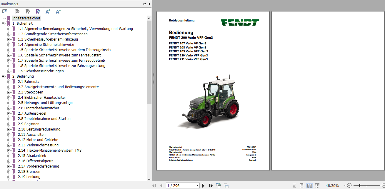 Fendt 200 VFP Gen3 Operation Maintenance Manual 1
