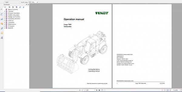 Fendt Cargo T955 Telehandler Operation Manual EN 1