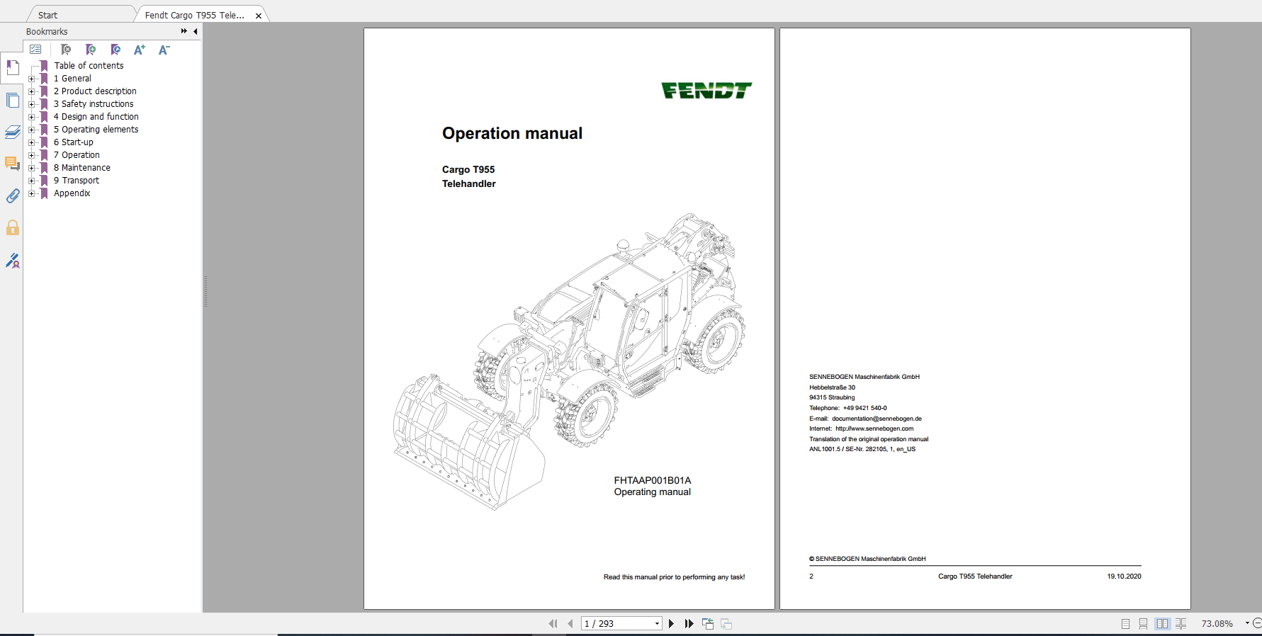 Fendt Cargo T955 Telehandler Operation Manual EN 1